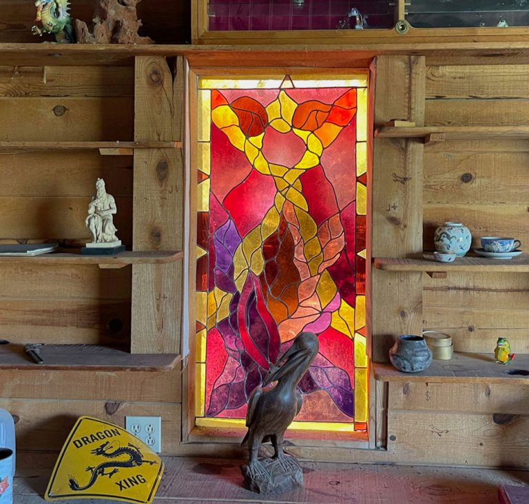 image of stained glass window at Harmony Hollow House in Arizona