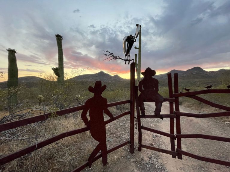 Image of Richard Mocco Sculpture Cowboy Gate at Harmony Hollow in Arizona