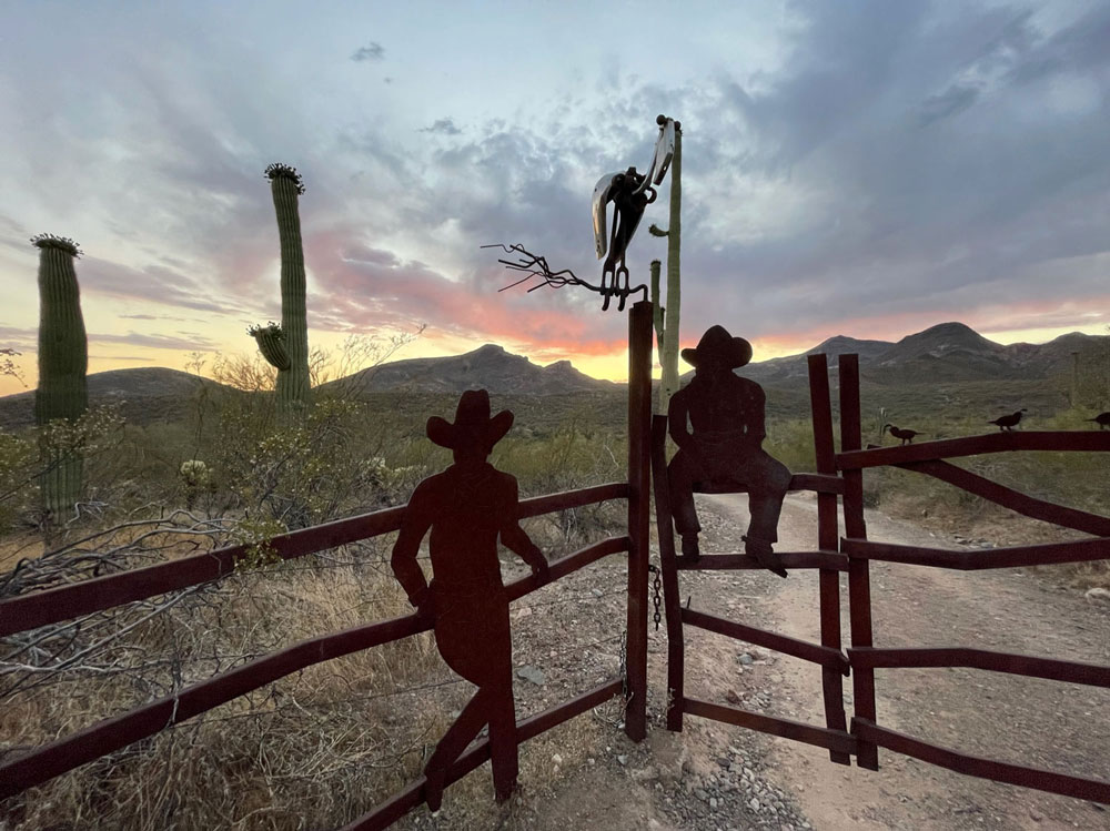 Image of Richard Mocco Sculpture Cowboy Gate at Harmony Hollow in Arizona