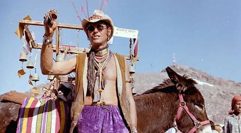 image of john woodjack at farmers market with jeffrey cross bells and donkey in 1973