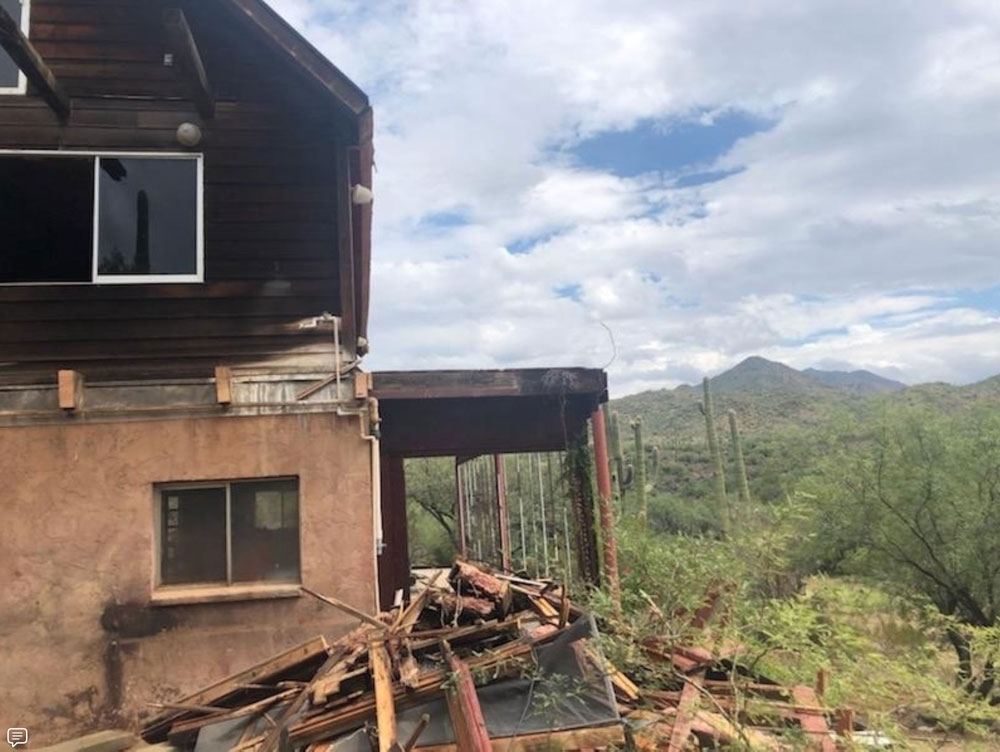 image of demolition of verandas at Arizona Harmony Hollow house