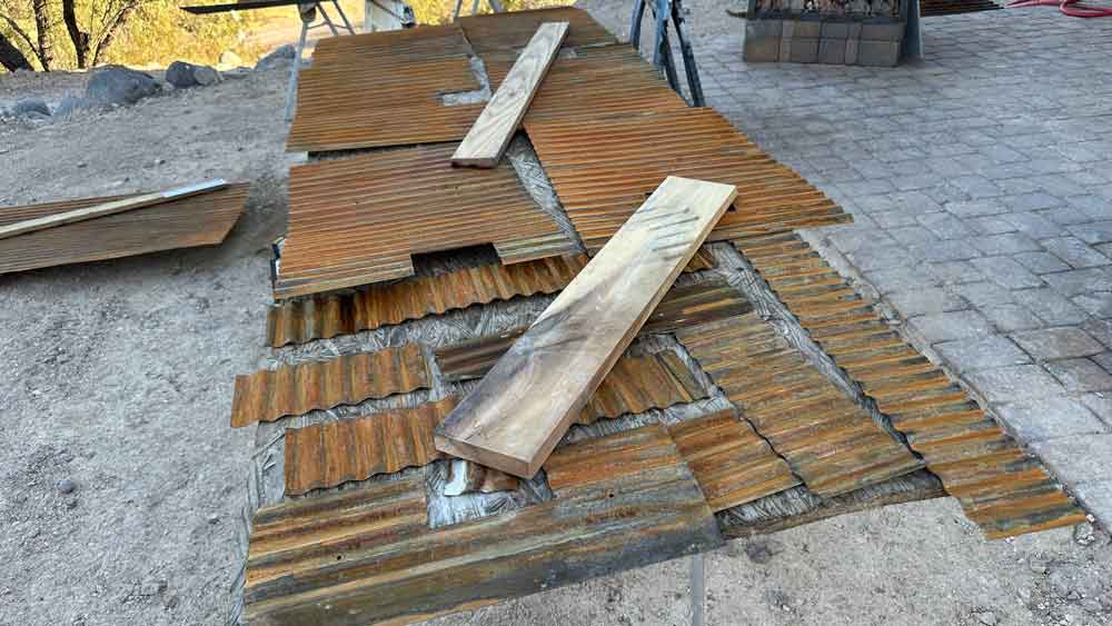 image of rusted panels for corrugated kitchen walls