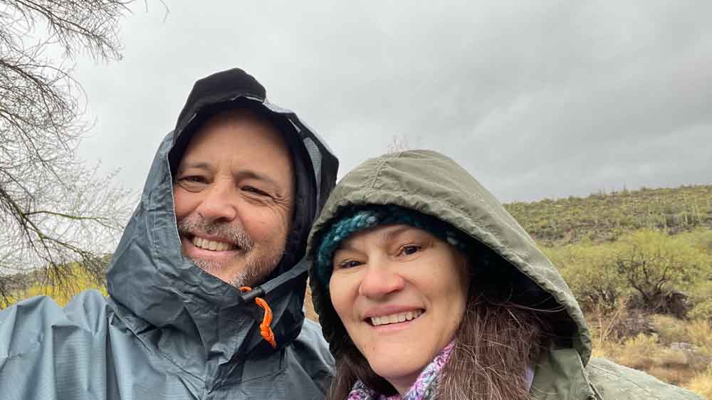 image of lori and steve in their arizona rain gear